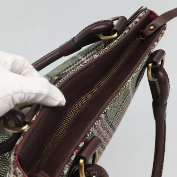 BURBERRY Nova Check Tote Bag Wool Green Gold - Picture 6 of 16